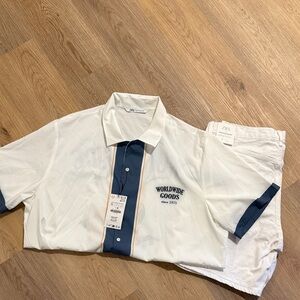 Brans New Zara Men’s Outfit - White Shirt XL with Blue Details pants size 48